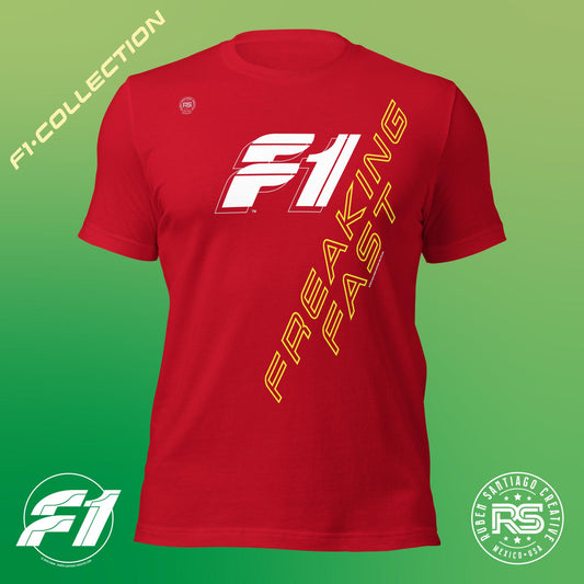 F1 Freaking Fast Unisex T-Shirt in Red - Formula 1 Gearhead Design by Ruben Santiago