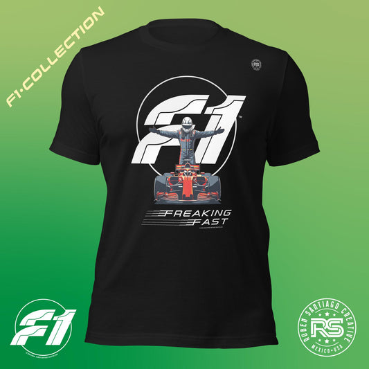 F1 Freaking Fast Unisex T-Shirt in Vintage Black - Formula 1 Fan Design by Ruben Santiago