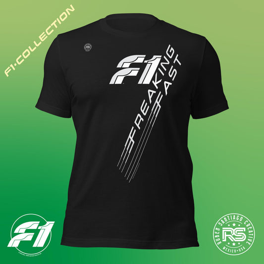 F1 Freaking Fast Unisex T-Shirt in Vintage Black - Formula 1 Gearhead Design by Ruben Santiago