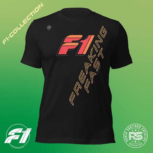 F1 Freaking Fast Unisex T-Shirt in Vintage Black - Formula 1 Speed Lover Design by Ruben Santiago
